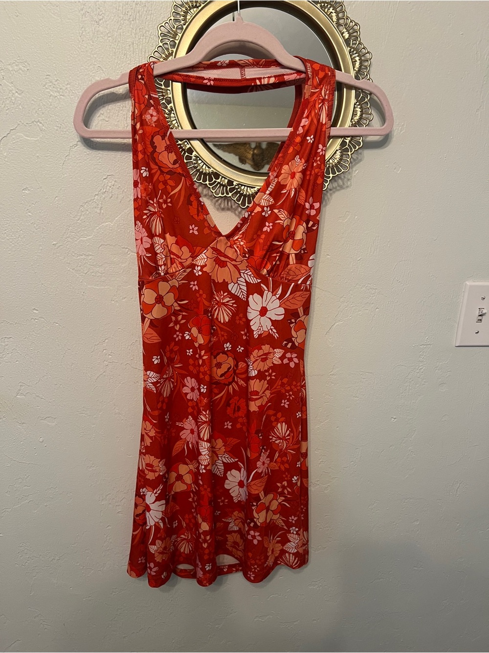 Floral Red Sleeveless V-Neck Dress